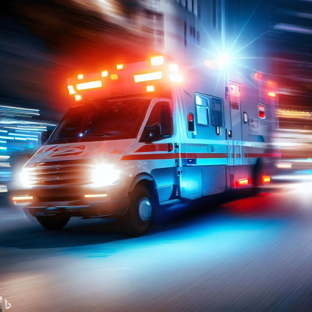 Ambulance responding through a city as part of a connected public safety fleet