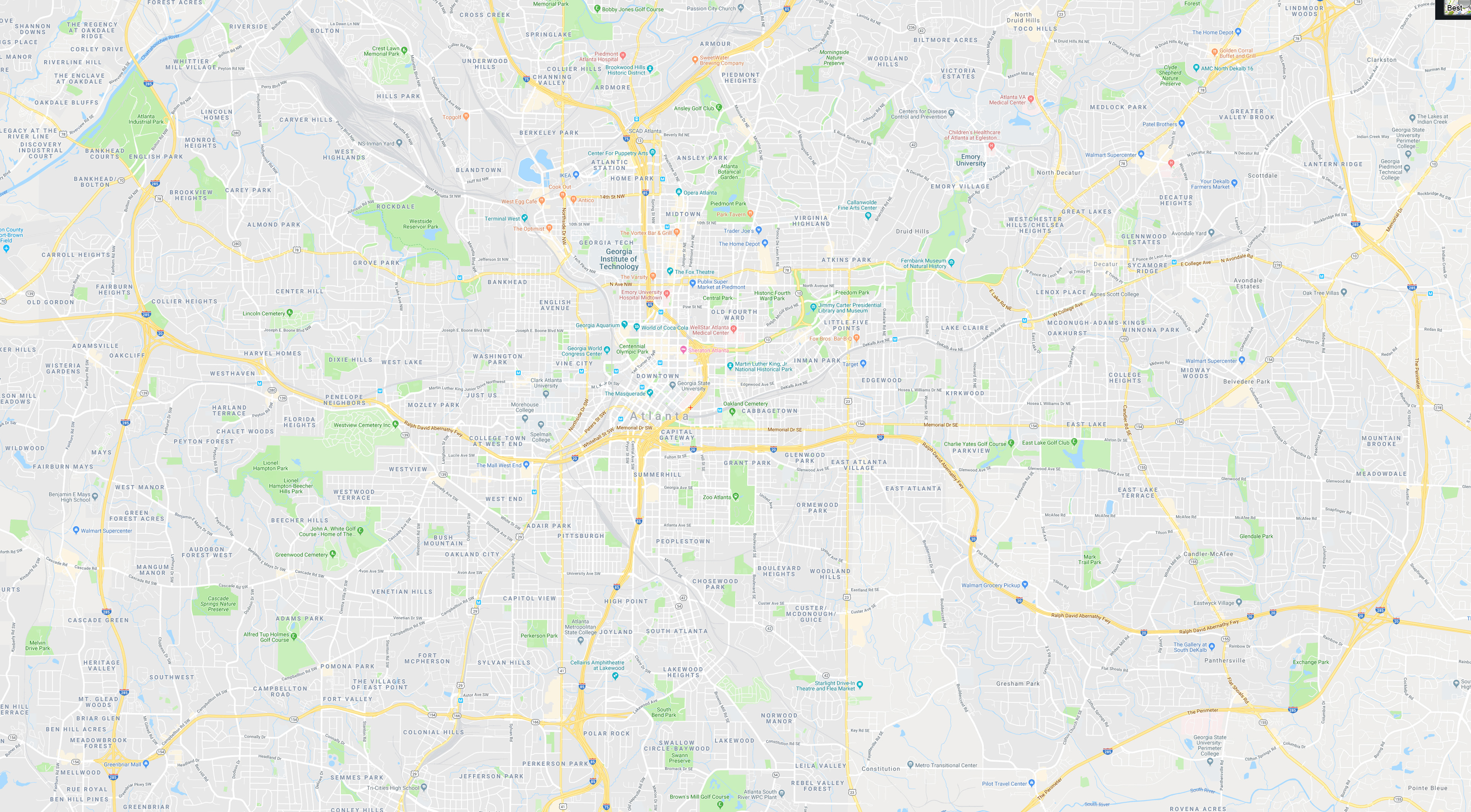 Atlanta street map representing the Post Planner ISOChrones routing interface